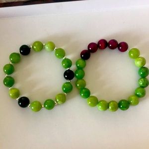 Fun bracelets, gemstones pink tiger eye and jade))